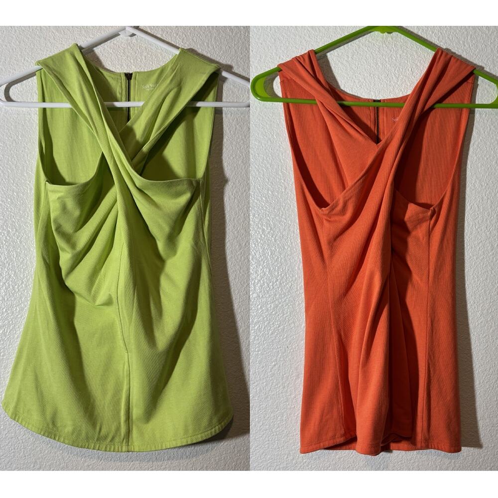 Soft Surroundings Set of 2 Size S Crossover-Front Sleeveless Tops Green Orange